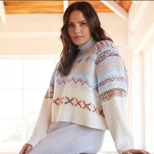 Anthropologie Cream Knit Fairisle Sweater